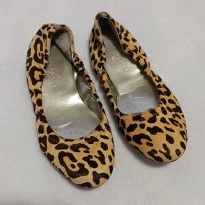 Audrey Brooke "Lydia" Leopard Print Calf Hair Ballet Flats